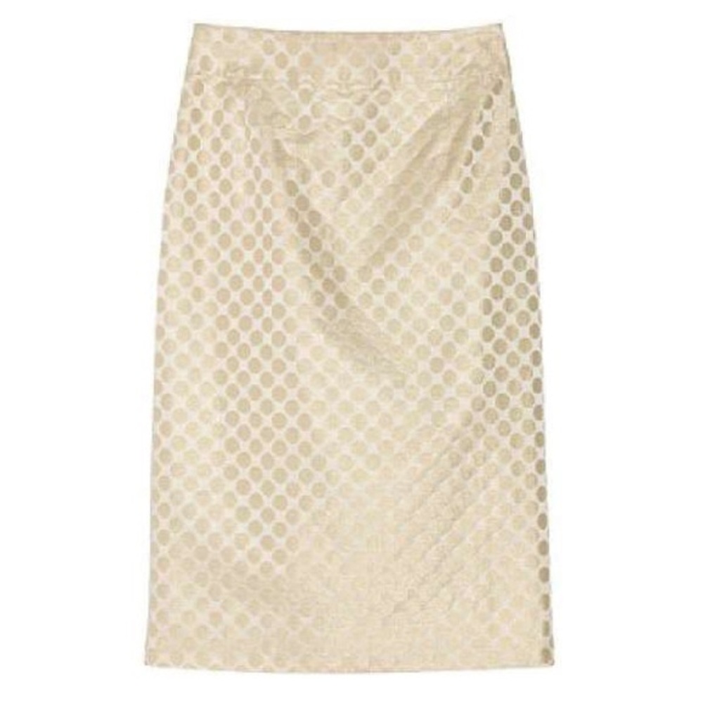 J Crew Silk Metallic Gold Dot Pencil Skirt NWT